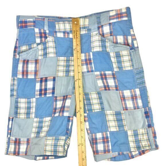 Jaymar Slack Madras Shorts Mens Sz M Blue Green Patchwork Vintage Preppy Summery - Picture 11 of 14